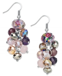 Ladylike drops of loveliness. These c.A.K.e. by Ali Khan earrings feature clusters of rosette faceted glass beads in a silver tone mixed metal setting. Approximate drop: 2 inches. Ladylike drops of loveliness. These c.A.K.e. by Ali Khan earrings feature clusters of rosette faceted glass beads in a silver tone mixed metal setting. Approximate drop: 2 inches.