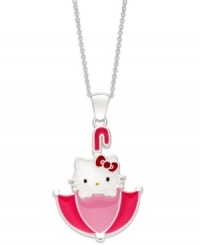 Make a splash with this sterling silver Princess Kitty umbrella pendant from Hello Kitty. Swatches of pink and red provide a whimsical touch. Approximate length: 18 inches. Approximate drop: 1-1/4 inches. Make a splash with this sterling silver Princess Kitty umbrella pendant from Hello Kitty. Swatches of pink and red provide a whimsical touch. Approximate length: 18 inches. Approximate drop: 1-1/4 inches.
