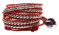 Tara Silver Beaded Red Leather Wrap Bracelet, Wraps Wrist 5 to 6 Times Tara Silver Beaded Red Leather Wrap Bracelet, Wraps Wrist 5 to 6 Times