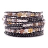 Chan Luu Botswana Agate Mix Graduated Wrap Bracelet on Natural Grey Leather