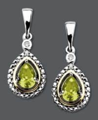 The perfect August birthday present. Pear-cut peridots (7/8 ct. t.w.) pop in these stunning drop earrings. Crafted in 14k gold and sterling silver with sparkling diamond accents. Approximate drop: 1 inch. The perfect August birthday present. Pear-cut peridots (7/8 ct. t.w.) pop in these stunning drop earrings. Crafted in 14k gold and sterling silver with sparkling diamond accents. Approximate drop: 1 inch.