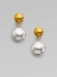 From the Lentil Collection. A pair of hammered spheres - yellow gold and white sterling silver - create an effortlessly elegant drop design.24k yellow gold Sterling silver Length, about 1 Post Back Imported From the Lentil Collection. A pair of hammered spheres - yellow gold and white sterling silver - create an effortlessly elegant drop design.24k yellow gold Sterling silver Length, about 1 Post Back Imported
