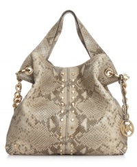 Skin is in. Keep your look sleek and sexy with this python-embossed leather lovely from MICHAEL Michael Kors. Embellished with gleaming stud accents, chain-link detailing and signature hardware, it's the ultimate urban-cool accessory. Skin is in. Keep your look sleek and sexy with this python-embossed leather lovely from MICHAEL Michael Kors. Embellished with gleaming stud accents, chain-link detailing and signature hardware, it's the ultimate urban-cool accessory.