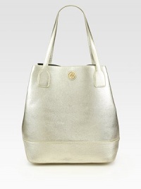 Beautiful pebbled leather with a chic metallic finish in a roomy carryall design.Double shoulder straps, 9 dropOpen top18½W X 13¾H X 9¼DImported Beautiful pebbled leather with a chic metallic finish in a roomy carryall design.Double shoulder straps, 9 dropOpen top18½W X 13¾H X 9¼DImported