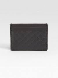 Microguccissima card case with leather trim.Five card slots3.9W x 2.8HMade in Italy Microguccissima card case with leather trim.Five card slots3.9W x 2.8HMade in Italy