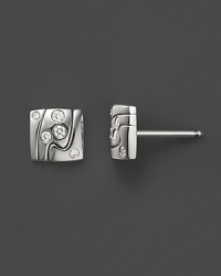 Artfully scattered diamonds embellish these modern 18K white gold stud earrings from Georg Jensen. Artfully scattered diamonds embellish these modern 18K white gold stud earrings from Georg Jensen.