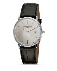 The Slim Line Collection is a series of ultra flat watches, which are based on quartz movements with a thickness of just 1.90 mm. Dials are plain or finished with a guilloché pattern produced by a complex engraving procedure. Precision tooling, with tolerances as low as 1/1000 of a millimeter, have been developed for each pattern and dial design. Quartz calibre: hours, Minutes date. Made in Geneva, Switzerland. The Slim Line Collection is a series of ultra flat watches, which are based on quartz movements with a thickness of just 1.90 mm. Dials are plain or finished with a guilloché pattern produced by a complex engraving procedure. Precision tooling, with tolerances as low as 1/1000 of a millimeter, have been developed for each pattern and dial design. Quartz calibre: hours, Minutes date. Made in Geneva, Switzerland.