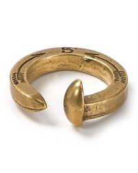 Slip on this this railroad-spike brass ring for a rock-chic look with a bold point of view. Slip on this this railroad-spike brass ring for a rock-chic look with a bold point of view.