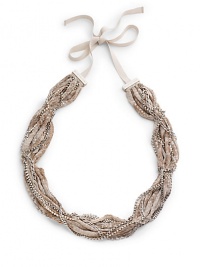 THE LOOKSilver-tone and crystal chains with partially covered Mamba print crinkle chiffonRibbon tie closure THE FITAbout 27 long10MM grosgrain tieTHE MATERIALChain: BrassTrim: SilkClosure: Viscose rayon ORIGINImported THE LOOKSilver-tone and crystal chains with partially covered Mamba print crinkle chiffonRibbon tie closure THE FITAbout 27 long10MM grosgrain tieTHE MATERIALChain: BrassTrim: SilkClosure: Viscose rayon ORIGINImported