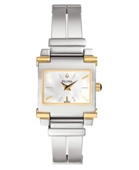 Standout style she'll adore. Silvertone mixed metal bracelet and case with goldtone accents. White mother-of-pearl dial with logo and polished goldtone indicators and stick indexes. Two hands. Quartz movement. Water resistant to 30 meters. Three-year limited warranty. Standout style she'll adore. Silvertone mixed metal bracelet and case with goldtone accents. White mother-of-pearl dial with logo and polished goldtone indicators and stick indexes. Two hands. Quartz movement. Water resistant to 30 meters. Three-year limited warranty.