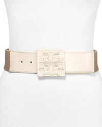 Accessorizing is a cinch with this logo-embellished belt from Tory Burch, perfect for adding a pop of Park Avenue polish to every look. Accessorizing is a cinch with this logo-embellished belt from Tory Burch, perfect for adding a pop of Park Avenue polish to every look.