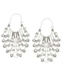An elegant addition. Lucky Brand elevates its hoop earrings with an ornate filigree openwork embellishment for extra appeal. Crafted from silver-tone mixed metal. Approximate drop: 1-3/4 inches. An elegant addition. Lucky Brand elevates its hoop earrings with an ornate filigree openwork embellishment for extra appeal. Crafted from silver-tone mixed metal. Approximate drop: 1-3/4 inches.