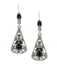 Featuring a unique lantern silhouette with intricate detailing, 2028's drop earrings are embellished with jet black enamel stones. Crafted in hematite tone mixed metal. Approximate drop: 2 inches. Featuring a unique lantern silhouette with intricate detailing, 2028's drop earrings are embellished with jet black enamel stones. Crafted in hematite tone mixed metal. Approximate drop: 2 inches.