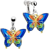 Handcrafted Blue Cloisonne Butterfly Clip Earrings