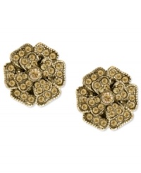 In bloom this season. 2028's floral button earrings feature topaz crystals for sweet simplicity. Crafted in gold tone mixed metal. Approximate diameter: 1 inch. In bloom this season. 2028's floral button earrings feature topaz crystals for sweet simplicity. Crafted in gold tone mixed metal. Approximate diameter: 1 inch.