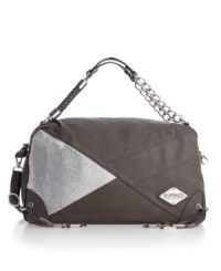 Add some edge with this eye-catching satchel from Buffalo. Mega-shine mesh adds interest to this everyday shape, while chain detailed straps take this look over the top. Add some edge with this eye-catching satchel from Buffalo. Mega-shine mesh adds interest to this everyday shape, while chain detailed straps take this look over the top.