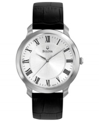 Some styles will always be in fashion: this elegant leather timepiece from Bulova is no exception. Some styles will always be in fashion: this elegant leather timepiece from Bulova is no exception.