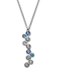 Blue mood. A gorgeous gradation of sparkling pale blue and clear bezel-set crystals adds the perfect amount of color to Swarovski's pretty asymmetrical pendant necklace. Crafted in silver tone mixed metal. Approximate length: 15-7/10 inches. Approximate drop: 1-1/2 inches.