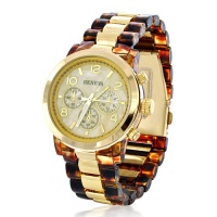 Bling Jewelry Chronograph Womens Tortoise Shell Look Gold Plated Tone Link Watch Bling Jewelry Chronograph Womens Tortoise Shell Look Gold Plated Tone Link Watch