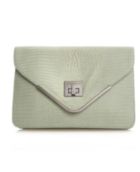 A chic silhouette with the perfect amount of edge. This gorgeous envelope clutch by BCBGeneration comes to life with a subtle all-over python print and classic turnlock hardware. A chic silhouette with the perfect amount of edge. This gorgeous envelope clutch by BCBGeneration comes to life with a subtle all-over python print and classic turnlock hardware.