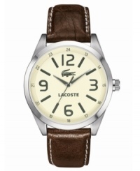A sophisticated casual watch from Lacoste's Montreal collection crafted with rich leather and subtle green accents. A sophisticated casual watch from Lacoste's Montreal collection crafted with rich leather and subtle green accents.