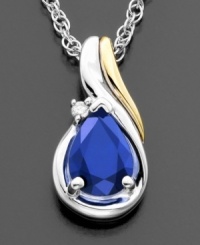 This lovely pear-cut sapphire (7/8 ct. t.w.) pendant is framed with pure elegance: 14k gold & sterling silver and round-cut diamond accents for an extraordinarily refined necklace. Approximate length: 18 inches. Approximate drop: 1/2 inches. This lovely pear-cut sapphire (7/8 ct. t.w.) pendant is framed with pure elegance: 14k gold & sterling silver and round-cut diamond accents for an extraordinarily refined necklace. Approximate length: 18 inches. Approximate drop: 1/2 inches.