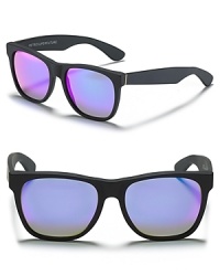 Classic wayfarer sunglasses with mirrored lenses exude chic style wherever you go. Classic wayfarer sunglasses with mirrored lenses exude chic style wherever you go.