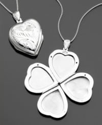 This enchanting, engraved sterling silver locket has a secret: it opens like a lucky clover to hold four different photos. Approximate length: 18 inches. This enchanting, engraved sterling silver locket has a secret: it opens like a lucky clover to hold four different photos. Approximate length: 18 inches.
