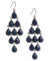 Postmodern chic. Lucky Brand's chandelier earrings are crafted from silver-tone mixed metal with simulated lapis accents in elegant abundance. Approximate drop: 3 inches. Postmodern chic. Lucky Brand's chandelier earrings are crafted from silver-tone mixed metal with simulated lapis accents in elegant abundance. Approximate drop: 3 inches.