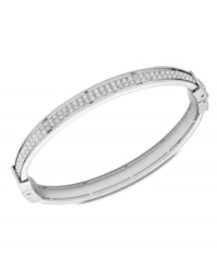 Shimmering and stylish. Fossil's bangle bracelet is crafted from silver-tone stainless steel with sparkling accents providing a lustrous touch. Approximate diameter: 2-5/8 inches. Shimmering and stylish. Fossil's bangle bracelet is crafted from silver-tone stainless steel with sparkling accents providing a lustrous touch. Approximate diameter: 2-5/8 inches.