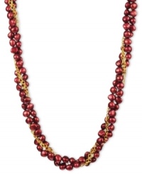 Go for a subtle hint of color. This beautiful necklace features cranberry-colored cultured freshwater pearls (6-7 mm) set in 18k gold over sterling silver. Approximate length: 18 inches. Go for a subtle hint of color. This beautiful necklace features cranberry-colored cultured freshwater pearls (6-7 mm) set in 18k gold over sterling silver. Approximate length: 18 inches.