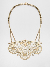 From the Black Label Collection. A fan-shaped design distinguishes this lacy, openwork pendant that incorporates ancient symbols.BrassLength, about 16Pendant width, about 5¼Pendant length, about 3Lobster claspMade in USA From the Black Label Collection. A fan-shaped design distinguishes this lacy, openwork pendant that incorporates ancient symbols.BrassLength, about 16Pendant width, about 5¼Pendant length, about 3Lobster claspMade in USA