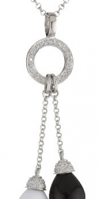 Giorgio Martello Sterling Silver Black Onyx and White Agate Teardrop Necklace Giorgio Martello Sterling Silver Black Onyx and White Agate Teardrop Necklace