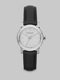A classic style with an iconic check stamped dial and a supple leather strap. Quartz movementWater resistant to 5 ATMRound stainless steel case, 26mm (1)Smooth bezelCheck stamped dialBar hour markersSecond hand Black leather strapMade in Switzerland A classic style with an iconic check stamped dial and a supple leather strap. Quartz movementWater resistant to 5 ATMRound stainless steel case, 26mm (1)Smooth bezelCheck stamped dialBar hour markersSecond hand Black leather strapMade in Switzerland