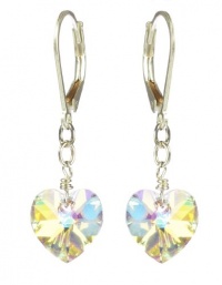 Sterling Silver Swarovski Elements Crystal Aurora Borealis Heart Shape Drop Earrings Sterling Silver Swarovski Elements Crystal Aurora Borealis Heart Shape Drop Earrings