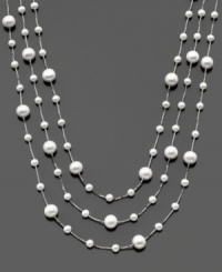 Three tiers of vivacious beauty. This necklace features cultured freshwater pearls (4-8 mm) set in sterling silver. Approximate length: 18 inches. Approximate drop: 2 inches. Three tiers of vivacious beauty. This necklace features cultured freshwater pearls (4-8 mm) set in sterling silver. Approximate length: 18 inches. Approximate drop: 2 inches.