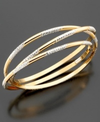 Add a stylish clink to your look with these 14k gold over sterling silver interlocking bangle bracelets. Diamond-cut etching on each bangle. Approximate diameter: 8 inches. Add a stylish clink to your look with these 14k gold over sterling silver interlocking bangle bracelets. Diamond-cut etching on each bangle. Approximate diameter: 8 inches.