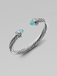 From the Cable Collection. An iconic design with aqua chalcedony caps accented in dazzling diamonds. Aqua chalcedonyDiamonds, .48 tcwSterling silverDiameter, about 2½Slip-on styleImported From the Cable Collection. An iconic design with aqua chalcedony caps accented in dazzling diamonds. Aqua chalcedonyDiamonds, .48 tcwSterling silverDiameter, about 2½Slip-on styleImported