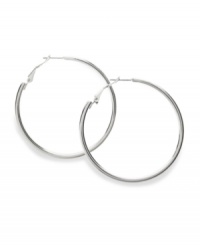 A style staple for every aspiring fashionista. Style&co.'s polished hoop earrings feature a silver tone mixed metal setting. Approximate diameter: 1-3/4 inches. A style staple for every aspiring fashionista. Style&co.'s polished hoop earrings feature a silver tone mixed metal setting. Approximate diameter: 1-3/4 inches.