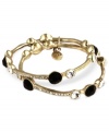 A glamorous combination of sparkling crystals, jet beads and golden tones creates this lovely set of 2 bangle bracelets from Jones New York. Crafted in worn gold tone mixed metal. Approximate diameter: 2-1/2 inches.