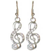 1/2 X 1 1/2 Treble Clef Earrings with Rhinestones In Crystal with Silver Finish 1/2 X 1 1/2 Treble Clef Earrings with Rhinestones In Crystal with Silver Finish