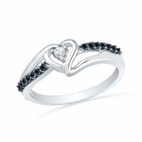 Platinum Plated Sterling Silver Round Diamond Black And White Heart Promise Ring (1/10 cttw) Platinum Plated Sterling Silver Round Diamond Black And White Heart Promise Ring (1/10 cttw)