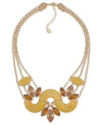 Carolee steps in a bold direction with this frontal necklace. Crafted from gold-tone mixed metal, the necklace also features glass stones for a glistening touch. Approximate length: 16 inches. Approximate drop: 1/8 inch. Carolee steps in a bold direction with this frontal necklace. Crafted from gold-tone mixed metal, the necklace also features glass stones for a glistening touch. Approximate length: 16 inches. Approximate drop: 1/8 inch.