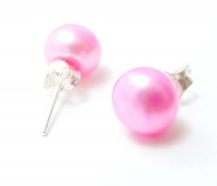 7MM Hot Pink Round Freshwater Cultured Pearl Pearl Stud Earrings, 925 Sterling Silver Posts 7MM Hot Pink Round Freshwater Cultured Pearl Pearl Stud Earrings, 925 Sterling Silver Posts