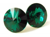 12MM Dark Emerald Green Colored Swarovski Crystal Elements Round Stud Earrings, Hypoallergenic Posts