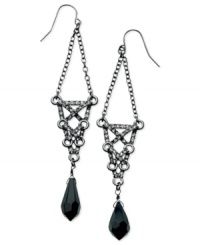 Open to the idea of something new? These doorknocker earrings from GUESS are crafted from hematite-tone mixed metal with jet beads and glass crystal stones. A filigree pattern enhances the look. Approximate drop: 3-1/4 inches. Approximate diameter: 3/4 inch. Open to the idea of something new? These doorknocker earrings from GUESS are crafted from hematite-tone mixed metal with jet beads and glass crystal stones. A filigree pattern enhances the look. Approximate drop: 3-1/4 inches. Approximate diameter: 3/4 inch.