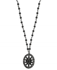Oval opulence. This pendant necklace from 2028 displays an oval silhouette embellished with jet glass crystals and acrylic beads. Crafted in hematite tone mixed metal. Approximate drop: 16 inches + 3-inch extender. Approximate drop: 1-1/4 inches. Oval opulence. This pendant necklace from 2028 displays an oval silhouette embellished with jet glass crystals and acrylic beads. Crafted in hematite tone mixed metal. Approximate drop: 16 inches + 3-inch extender. Approximate drop: 1-1/4 inches.