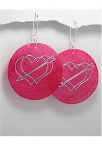 Dyed shell earrings decorated with a heart design In Sterling Silver Earrings