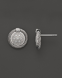 Charriol's diamond-embellished button earrings in stainless steel and 18K white gold capture nautical flair. Charriol's diamond-embellished button earrings in stainless steel and 18K white gold capture nautical flair.