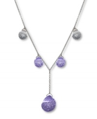 Chic combination. A subtle shade of gray complements the lovely lilac hue in Swarovski's Play Tanzanite Y pendant necklace. Crafted with sparkling clear Pointiage® crystals, its striking silhouette is derived from water droplets. Set in silver tone mixed metal. Approximate length: 15-7/10 inches. Approximate drop: 1-1/2 inches. Chic combination. A subtle shade of gray complements the lovely lilac hue in Swarovski's Play Tanzanite Y pendant necklace. Crafted with sparkling clear Pointiage® crystals, its striking silhouette is derived from water droplets. Set in silver tone mixed metal. Approximate length: 15-7/10 inches. Approximate drop: 1-1/2 inches.